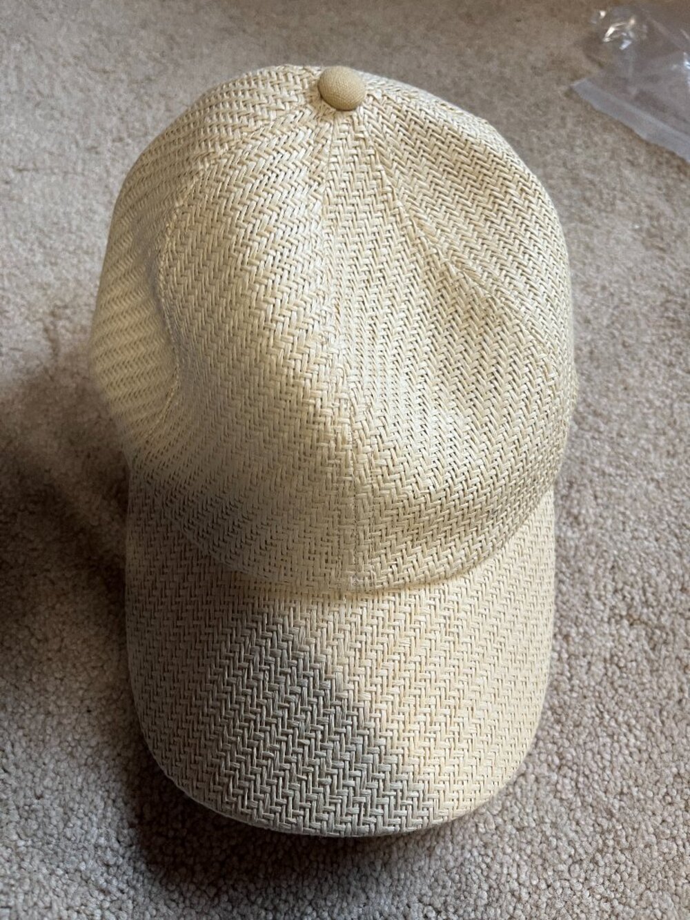 Ivory Woven Baseball Cap Adjustable Strap Textured Basket Weave Summer Hat